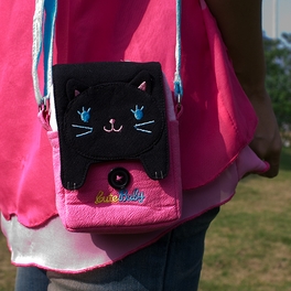 Blancho Bedding [Black Cat] Embroidered Applique Swingpack Bag Purse / Wallet Bag / Camera Bag (3.9*5.1*1.2)