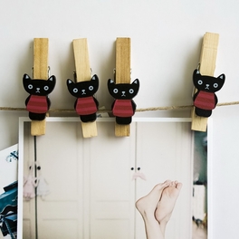 Blancho Bedding [Black Cat] - Wooden Clips / Wooden Clamps / Mini Clips