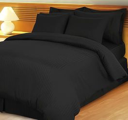 blancho bedding Black Damask Stripe Down Alternative 4-pc Comforter Set Egyptian 600 count(King/Calking)