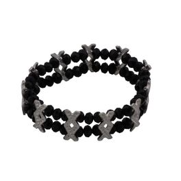 blancho bedding Black Faceted Crystals Diamond Double Fish Silver Bracelet Stretchable Stylish