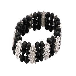 blancho bedding Black Faceted Crystals Diamond Silver Bracelet Stretchable Stylish