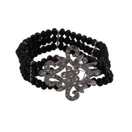 blancho bedding Black Faceted Crystals Diamond Studded Silver Flower Bracelet Stretchable Stylish