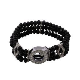 blancho bedding Black Faceted Crystals Diamond Studded Silver Letter Bracelet Stretchable Stylish
