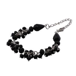 blancho bedding Black Faceted Crystals Silver Bangle Adjustable Stylish