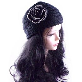 blancho bedding [BLACK] Rose Decorative Women Head Warp Crochet Winter/Autumn Headwear