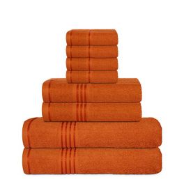 blancho bedding Blancho Bedding premium 8 Piece 550 GSM 2 ply Quality Luxury Towel Set with 2 Bath Towels 2 Hand Towels 4 Wash Cloth Orange Color