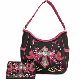 blancho bedding Blancho Bedding Womens [Cross] PU Leather Bag Set Elegant Wallet Hanbag combo Fashion Bag Purse FUCHSIA