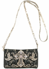 Blancho Bedding Blancho Bedding Womens [Cross] PU Leather Wristlet Wallet Zipper Purse Card Holder BLACK