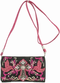 Blancho Bedding Blancho Bedding Womens [Cross] PU Leather Wristlet Wallet Zipper Purse Card Holder FUCHSIA