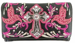 blancho bedding Blancho Bedding Womens [Cross] PU Leather Wristlet Wallet Zipper Purse Card Holder FUCHSIA