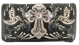 blancho bedding Blancho Bedding Womens [Cross] PU Leather Wristlet Wallet Zipper Purse Card Holder BLACK