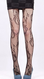 Blancho Bedding Blancho LZSA016-1 Sexy Black Sheer Leaf Stocking