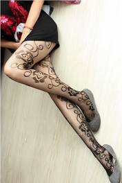 Blancho Bedding Blancho LZSA018-1 Sexy Black Sheer Rose Stocking