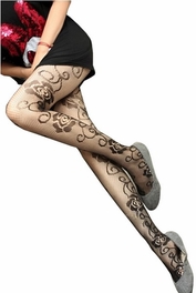 blancho bedding Blancho LZSA018-1 Sexy Black Sheer Rose Stocking