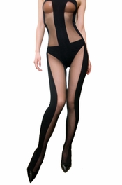 blancho bedding Blancho SE-133 Sexy Sheer Body Stocking With Special Stripe Design - Black - Medium