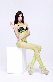 Blancho Bedding Blancho SE-142-GREEN Mesh Hole Open Crotch Body Stocking - Green - Medium