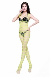 blancho bedding Blancho SE-142-GREEN Mesh Hole Open Crotch Body Stocking - Green - Medium