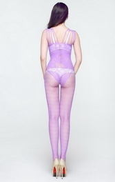 Blancho Bedding Blancho SE-146-PURPLE Lady Lace Open Crotch Body Stocking - Purple - Medium