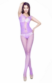 blancho bedding Blancho SE-146-PURPLE Lady Lace Open Crotch Body Stocking - Purple - Medium