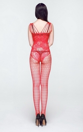 Blancho Bedding Blancho SE-146-RED Lady Lace Open Crotch Body Stocking - Red - Medium