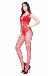blancho bedding Blancho SE-146-RED Lady Lace Open Crotch Body Stocking - Red - Medium