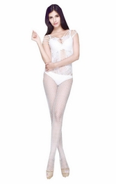 blancho bedding Blancho SE-146-WHITE Lady Lace Open Crotch Body Stocking - White - Medium