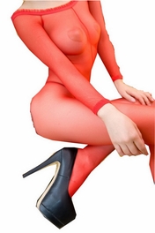blancho bedding Blancho SE-147-RED Stylish Sheer Open Crotch Body Stocking - Red - Medium