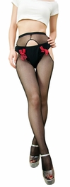 blancho bedding Blancho SE-2036 Sexy Black Sheer Mesh Thigh Highs With Red Bow - Black - Medium