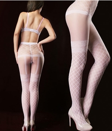 Blancho Bedding Blancho SE-2103-WHITE Sheer Wire Pattern Lace Stockcing Pantyhose - White - Medium