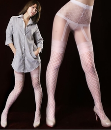 Blancho Bedding Blancho SE-2103-WHITE Sheer Wire Pattern Lace Stockcing Pantyhose - White - Medium