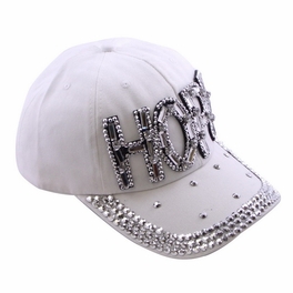 Blancho Bedding Blancho Women Fashion HOPE Rhinestone Studded Bling Adjustable Baseball Cap White