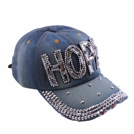 Blancho Bedding Blancho Women Fashion HOPE Rhinestone Studded Bling Adjustable Baseball Cap Denim Jean