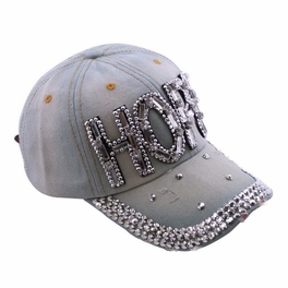 Blancho Bedding Blancho Women Fashion HOPE Rhinestone Studded Bling Adjustable Baseball Cap Light Wash Denim Jean