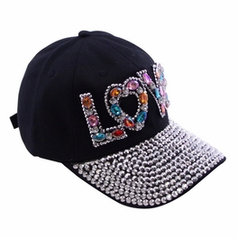Blancho Bedding Blancho Women Fashion LOVE Rhinestone Studded Bling Adjustable Baseball Cap Black