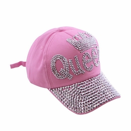 Blancho Bedding Blancho Women Fashion QUEEN Rhinestone Bling Adjustable Baseball Cap Pink