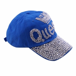 Blancho Bedding Blancho Women Fashion QUEEN Rhinestone Bling Adjustable Baseball Cap Blue