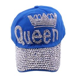 blancho bedding Blancho Women Fashion QUEEN Rhinestone Bling Adjustable Baseball Cap Blue