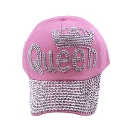 blancho bedding Blancho Women Fashion QUEEN Rhinestone Bling Adjustable Baseball Cap Pink