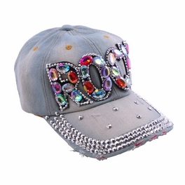 Blancho Bedding Blancho Women Fashion ROCK Rhinestone Studded Bling Adjustable Baseball Cap Light Wash Denim Jean