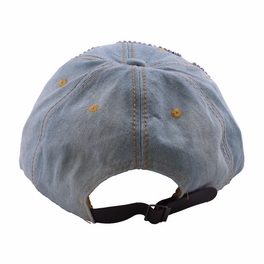 Blancho Bedding Blancho Women Fashion ROCK Rhinestone Studded Bling Adjustable Baseball Cap Light Wash Denim Jean
