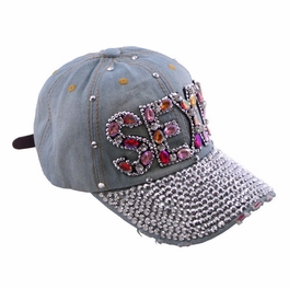 Blancho Bedding Blancho Women Fashion SEXY Multi-Color Rhinestone Studded Bling Adjustable Baseball Cap Denim Jean