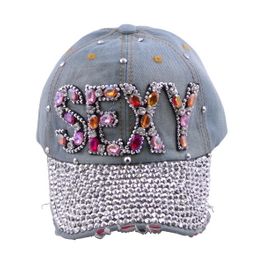 blancho bedding Blancho Women Fashion SEXY Multi-Color Rhinestone Studded Bling Adjustable Baseball Cap Denim Jean