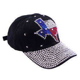 Blancho Bedding Blancho Women Fashion TEXAS Rhinestone Studded Bling Adjustable Baseball Cap Black