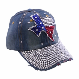 Blancho Bedding Blancho Women Fashion TEXAS Rhinestone Studded Bling Adjustable Baseball Cap Denim Jean