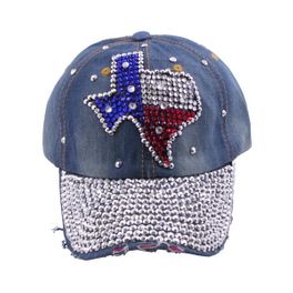blancho bedding Blancho Women Fashion TEXAS Rhinestone Studded Bling Adjustable Baseball Cap Denim Jean