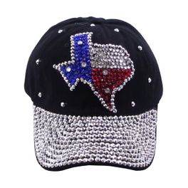 blancho bedding Blancho Women Fashion TEXAS Rhinestone Studded Bling Adjustable Baseball Cap Black
