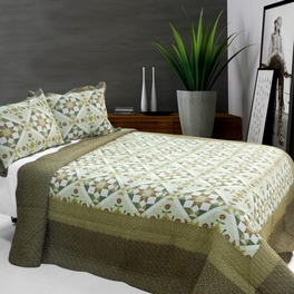 blancho bedding [Blooming Flowers] Cotton 3PC Vermicelli-Quilted Printed Quilt Set (Full/Queen Size)
