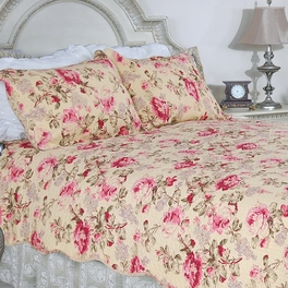 blancho bedding [Blooming Peony] 100% Cotton 3PC Classic Floral Vermicelli-Quilted Quilt Set (King Size)