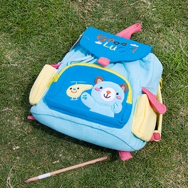 Blancho Bedding [Blue Bear] Embroidered Applique Kids Fabric Art School Backpack / Outdoor Backpack (8.7*10.2*4.3)