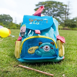 blancho bedding [Blue Bear] Embroidered Applique Kids Fabric Art School Backpack / Outdoor Backpack (8.7*10.2*4.3)